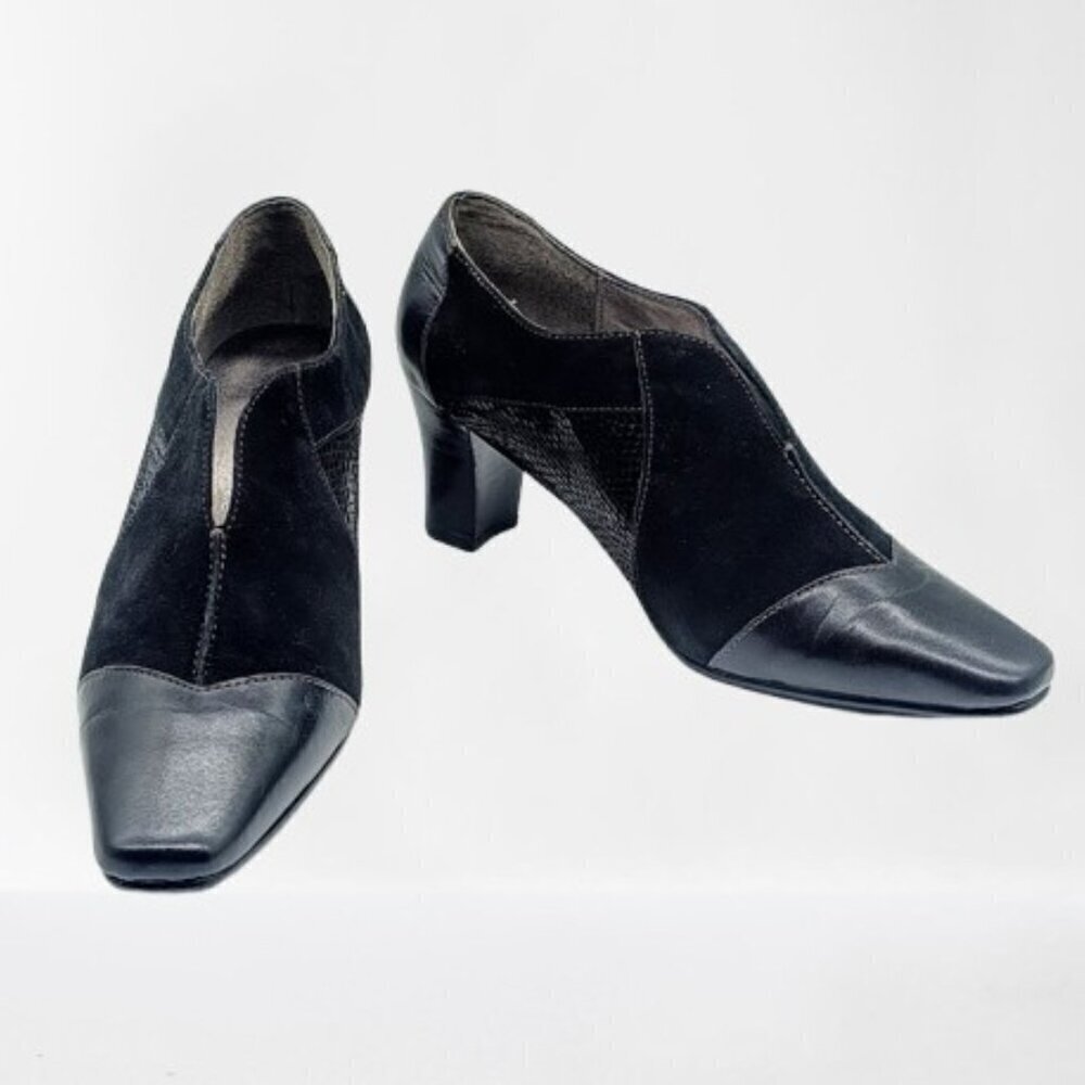 David Tate Black Suede Leather Snakeskin Booties 7.5W